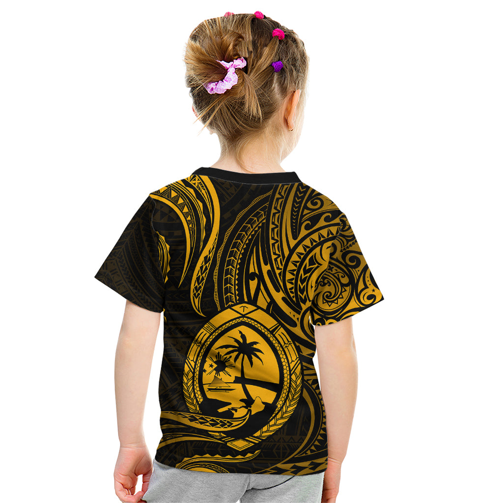 Polynesian Pride Guam Kid T Shirt With Polynesian Tribal Tattoo and Coat of Arms Gold Version LT9 - Polynesian Pride