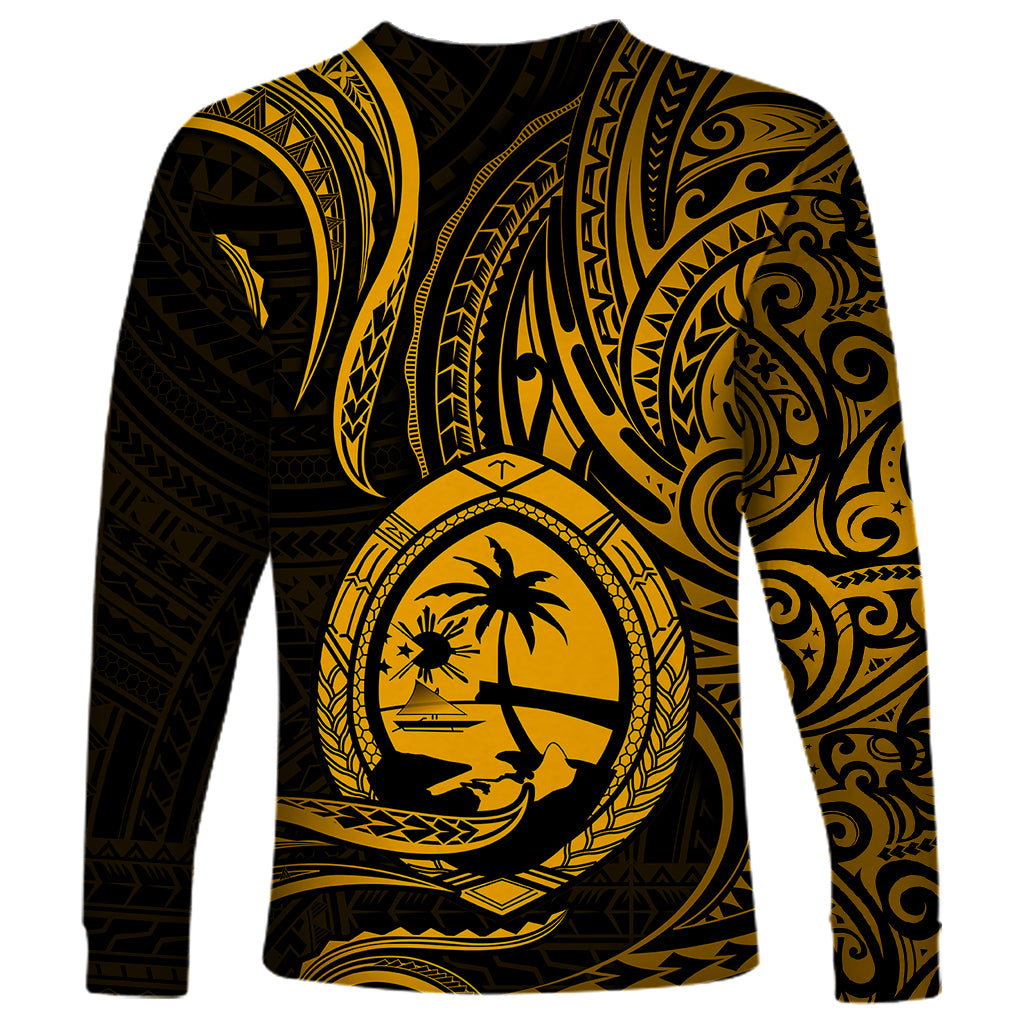 Polynesian Pride Guam Long Sleeve Shirt With Polynesian Tribal Tattoo and Coat of Arms Gold Version LT9 - Polynesian Pride
