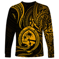 Polynesian Pride Guam Long Sleeve Shirt With Polynesian Tribal Tattoo and Coat of Arms Gold Version LT9 - Polynesian Pride