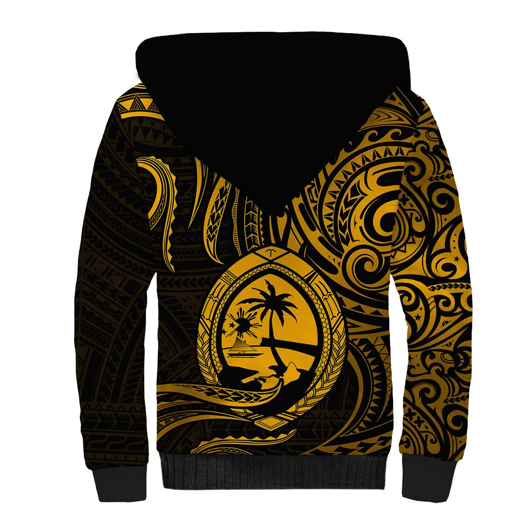 Polynesian Pride Guam Sherpa Hoodie With Polynesian Tribal Tattoo and Coat of Arms Gold Version LT9 - Polynesian Pride