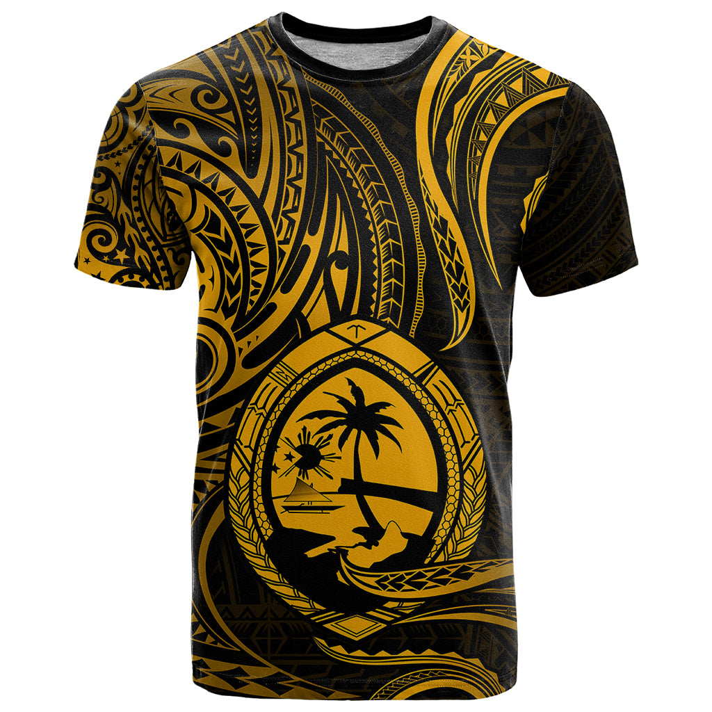 Polynesian Pride Guam T Shirt With Polynesian Tribal Tattoo and Coat of Arms Gold Version LT9 Gold - Polynesian Pride