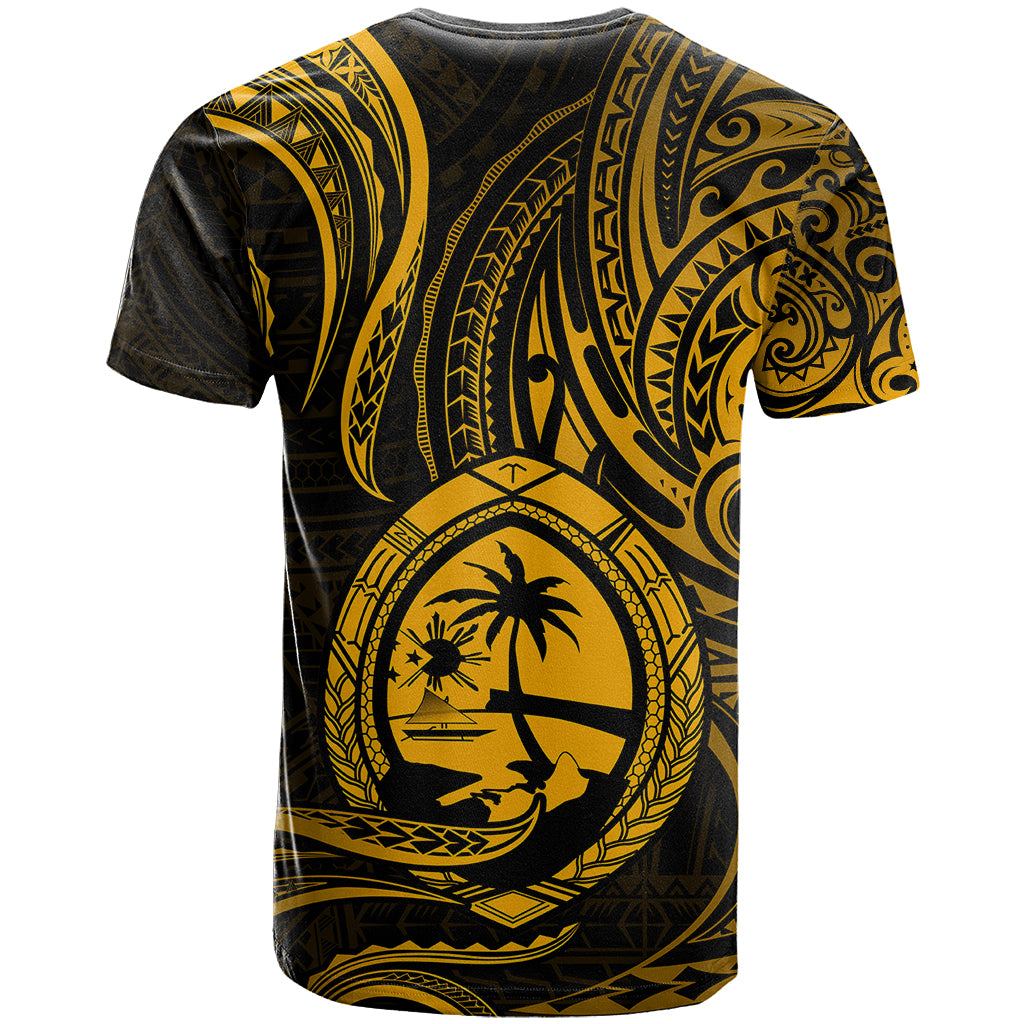 Polynesian Pride Guam T Shirt With Polynesian Tribal Tattoo and Coat of Arms Gold Version LT9 - Polynesian Pride
