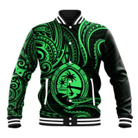 Polynesian Pride Guam Baseball Jacket With Polynesian Tribal Tattoo and Coat of Arms Green Version LT9 Unisex Green - Polynesian Pride