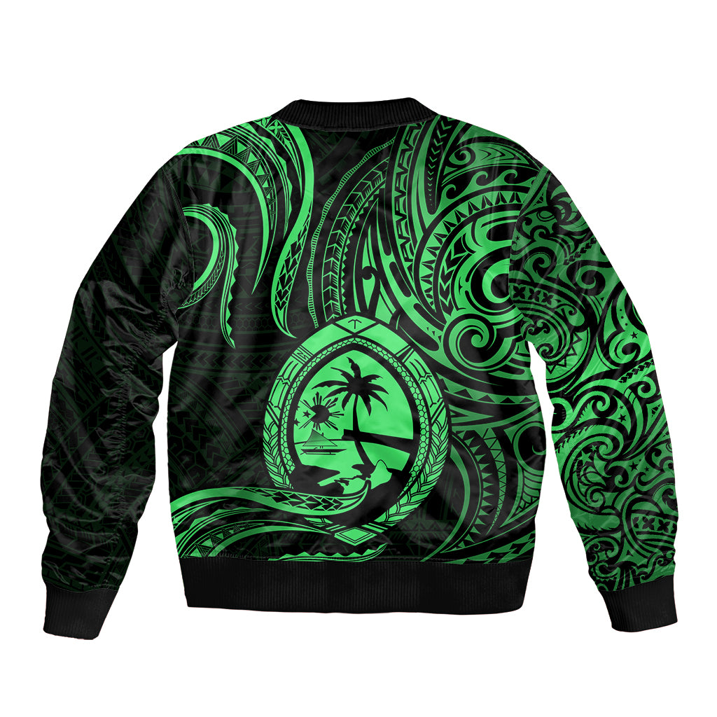 Polynesian Pride Guam Bomber Jacket With Polynesian Tribal Tattoo and Coat of Arms Green Version LT9 - Polynesian Pride