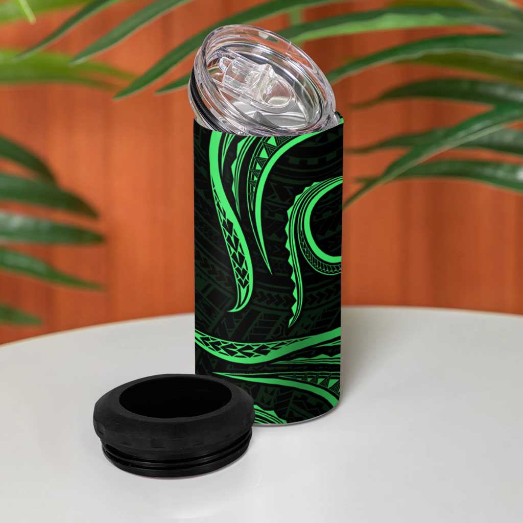 Polynesian Guam Coat of Arms 4 in 1 Can Cooler Tumbler Polynesian Tribal Tattoo Green Version