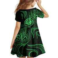 Polynesian Guam Coat of Arms Family Matching Off The Shoulder Long Sleeve Dress and Hawaiian Shirt Polynesian Tribal Tattoo Green Version LT9 - Polynesian Pride