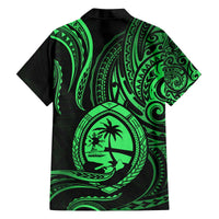Polynesian Guam Coat of Arms Family Matching Off The Shoulder Long Sleeve Dress and Hawaiian Shirt Polynesian Tribal Tattoo Green Version LT9 - Polynesian Pride