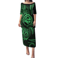 Polynesian Guam Coat of Arms Family Matching Puletasi and Hawaiian Shirt Polynesian Tribal Tattoo Green Version LT9 Mom's Dress Green - Polynesian Pride