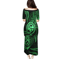 Polynesian Guam Coat of Arms Family Matching Puletasi and Hawaiian Shirt Polynesian Tribal Tattoo Green Version LT9 - Polynesian Pride