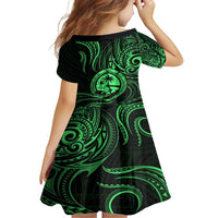 Polynesian Guam Coat of Arms Family Matching Short Sleeve Bodycon Dress and Hawaiian Shirt Polynesian Tribal Tattoo Green Version