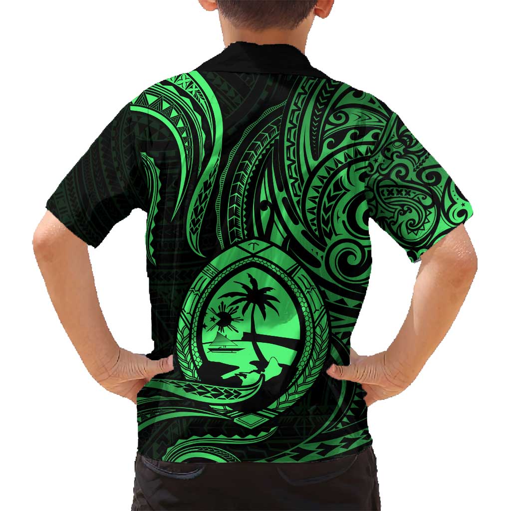 Polynesian Guam Coat of Arms Family Matching Tank Maxi Dress and Hawaiian Shirt Polynesian Tribal Tattoo Green Version LT9 - Polynesian Pride