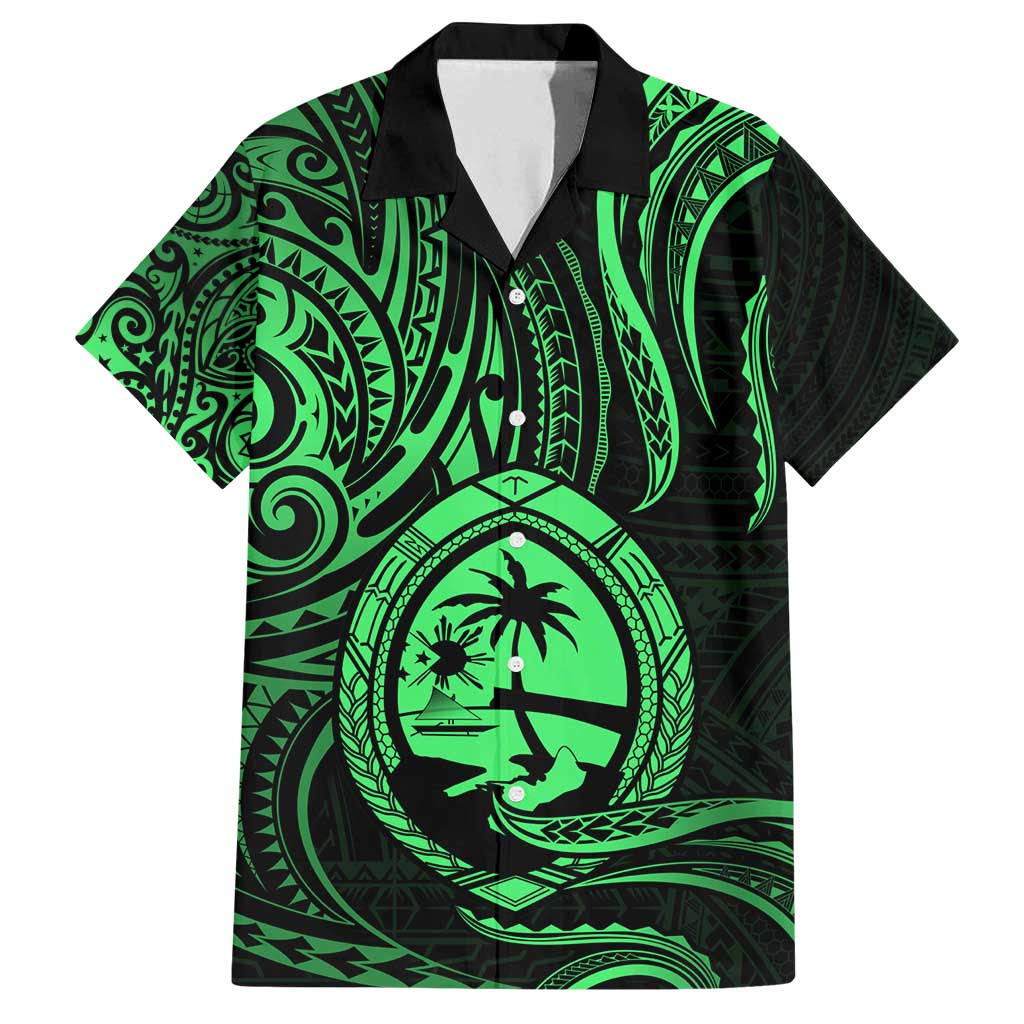 Polynesian Guam Coat of Arms Family Matching Tank Maxi Dress and Hawaiian Shirt Polynesian Tribal Tattoo Green Version LT9 Dad's Shirt - Short Sleeve Green - Polynesian Pride