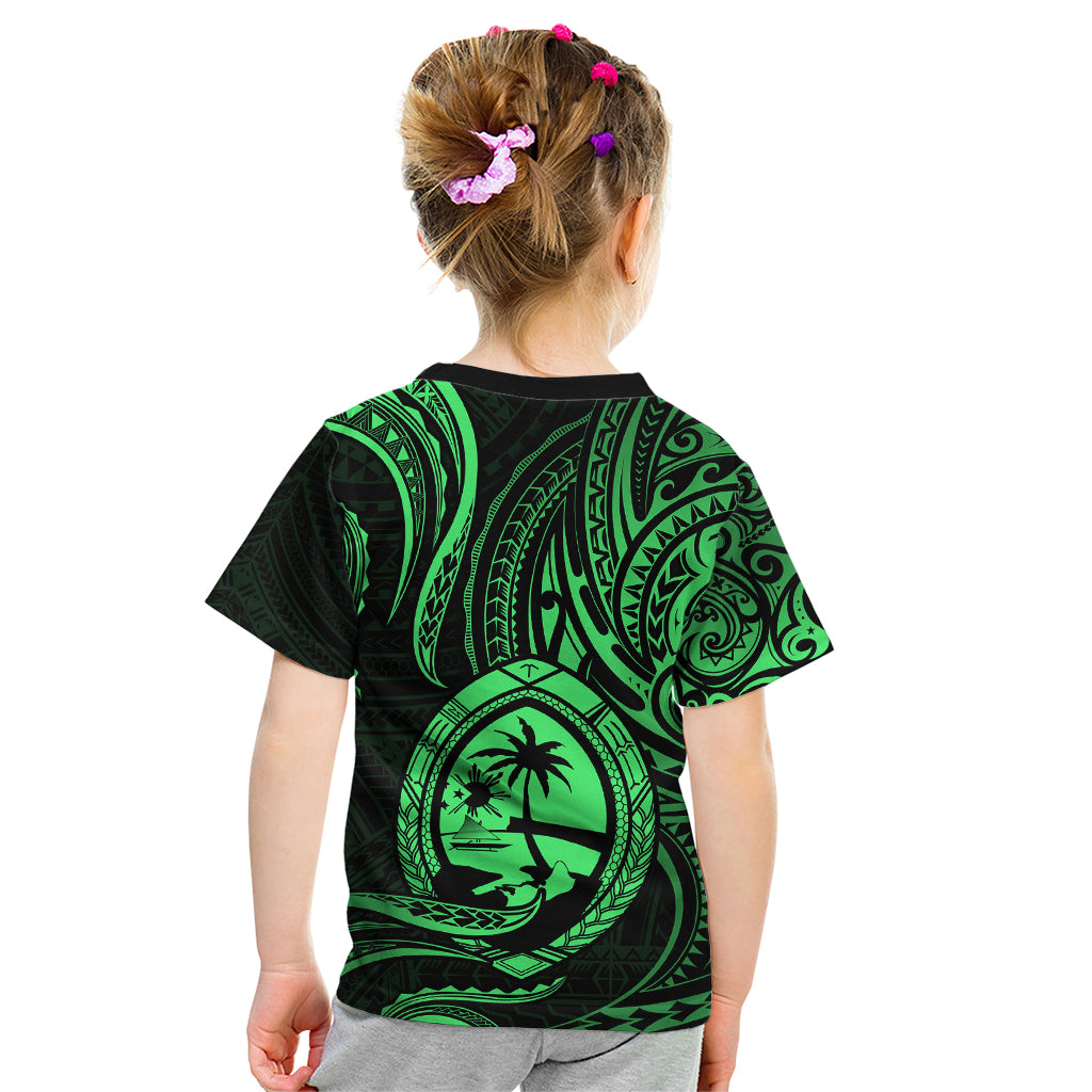 Polynesian Pride Guam Kid T Shirt With Polynesian Tribal Tattoo and Coat of Arms Green Version LT9 - Polynesian Pride