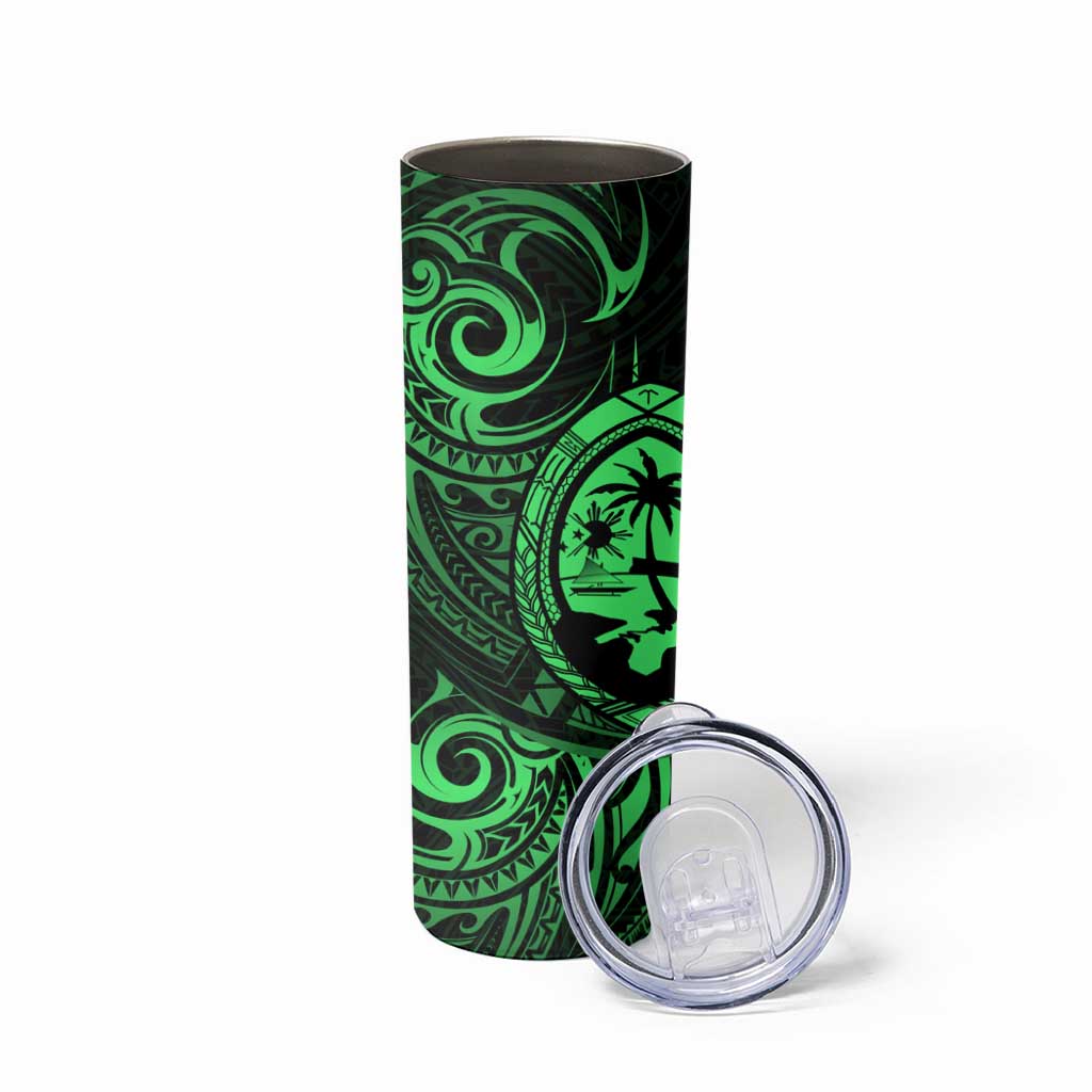 Polynesian Guam Coat of Arms Skinny Tumbler Polynesian Tribal Tattoo Green Version