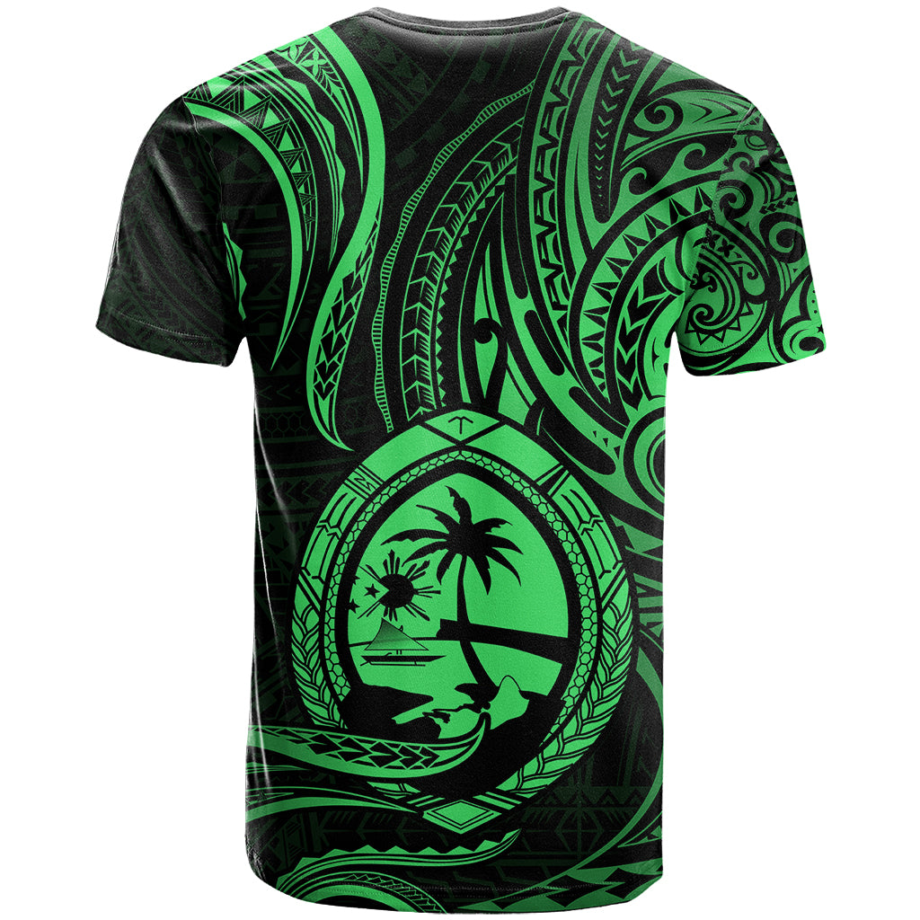 Polynesian Pride Guam T Shirt With Polynesian Tribal Tattoo and Coat of Arms Green Version LT9 - Polynesian Pride