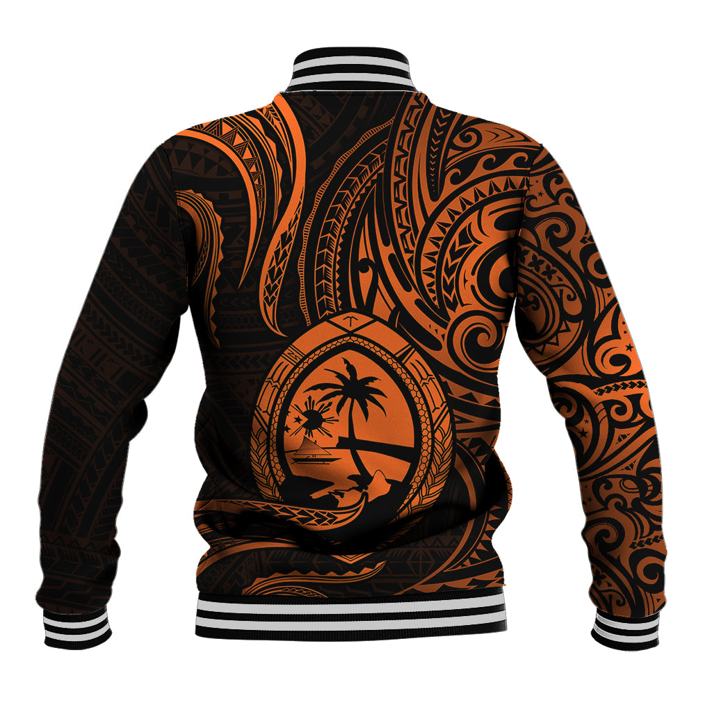 Polynesian Pride Guam Baseball Jacket With Polynesian Tribal Tattoo and Coat of Arms Orange Version LT9 - Polynesian Pride