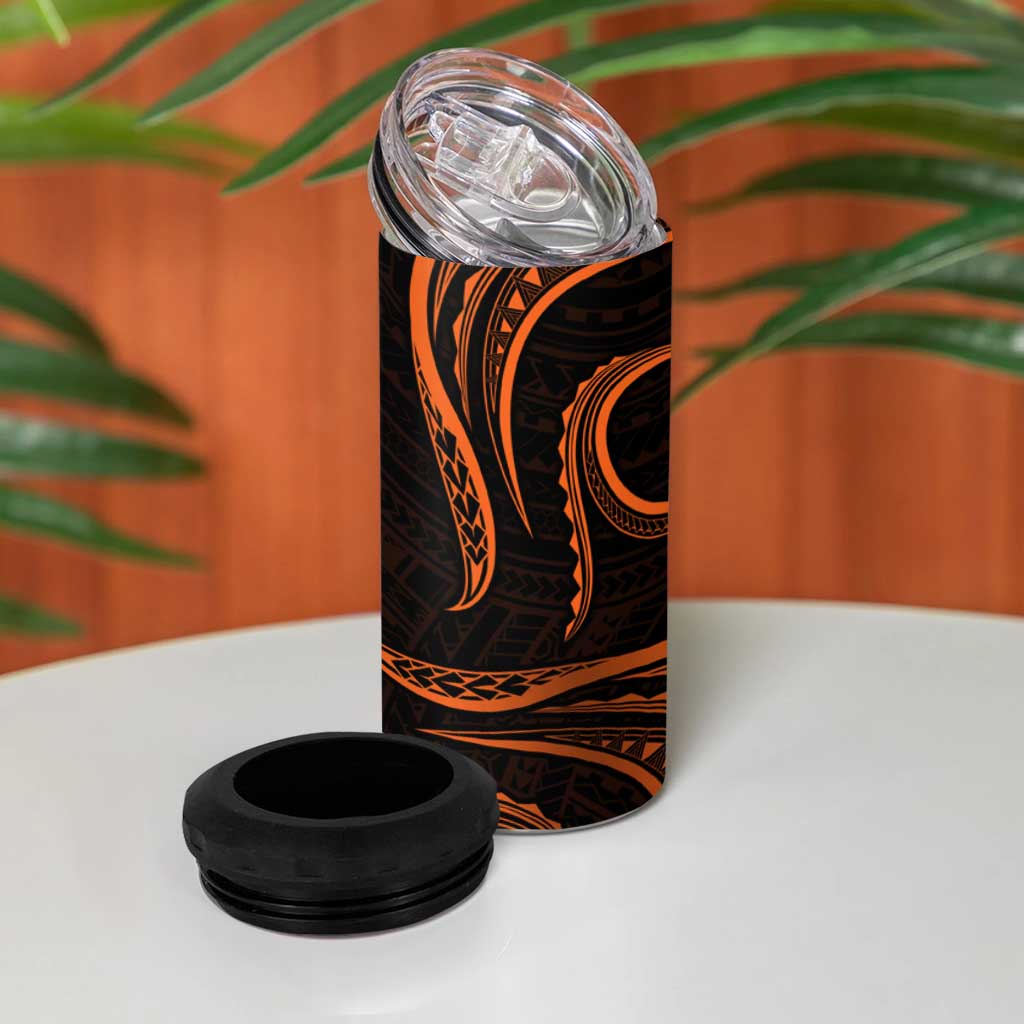Polynesian Guam Coat of Arms 4 in 1 Can Cooler Tumbler Polynesian Tribal Tattoo Orange Version