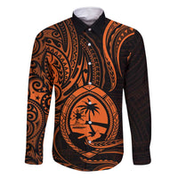 Polynesian Guam Coat of Arms Family Matching Long Sleeve Bodycon Dress and Hawaiian Shirt Polynesian Tribal Tattoo Orange Version LT9 Dad's Shirt - Long Sleeve Orange - Polynesian Pride