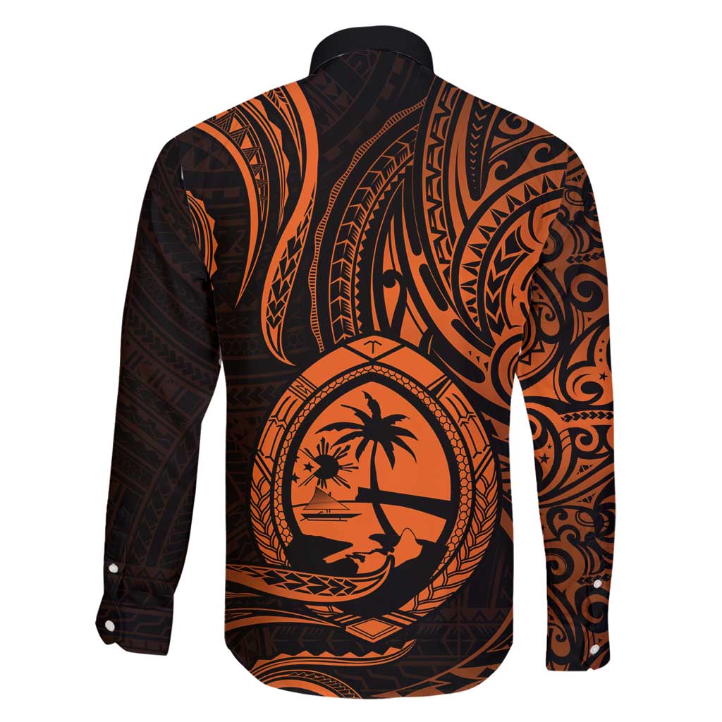 Polynesian Guam Coat of Arms Family Matching Long Sleeve Bodycon Dress and Hawaiian Shirt Polynesian Tribal Tattoo Orange Version LT9 - Polynesian Pride