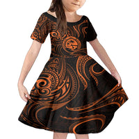 Polynesian Guam Coat of Arms Family Matching Off Shoulder Maxi Dress and Hawaiian Shirt Polynesian Tribal Tattoo Orange Version LT9 Daughter's Dress Orange - Polynesian Pride