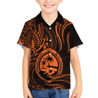 Polynesian Guam Coat of Arms Family Matching Off Shoulder Maxi Dress and Hawaiian Shirt Polynesian Tribal Tattoo Orange Version LT9 Son's Shirt Orange - Polynesian Pride