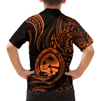 Polynesian Guam Coat of Arms Family Matching Off Shoulder Short Dress and Hawaiian Shirt Polynesian Tribal Tattoo Orange Version LT9 - Polynesian Pride