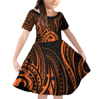 Polynesian Guam Coat of Arms Family Matching Off Shoulder Short Dress and Hawaiian Shirt Polynesian Tribal Tattoo Orange Version LT9 Daughter's Dress Orange - Polynesian Pride