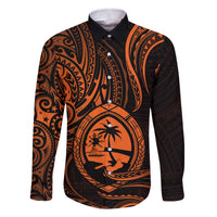 Polynesian Guam Coat of Arms Family Matching Off Shoulder Short Dress and Hawaiian Shirt Polynesian Tribal Tattoo Orange Version LT9 Dad's Shirt - Long Sleeve Orange - Polynesian Pride