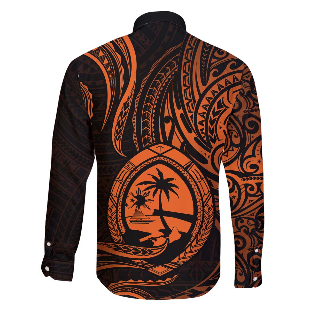 Polynesian Guam Coat of Arms Family Matching Off Shoulder Short Dress and Hawaiian Shirt Polynesian Tribal Tattoo Orange Version LT9 - Polynesian Pride