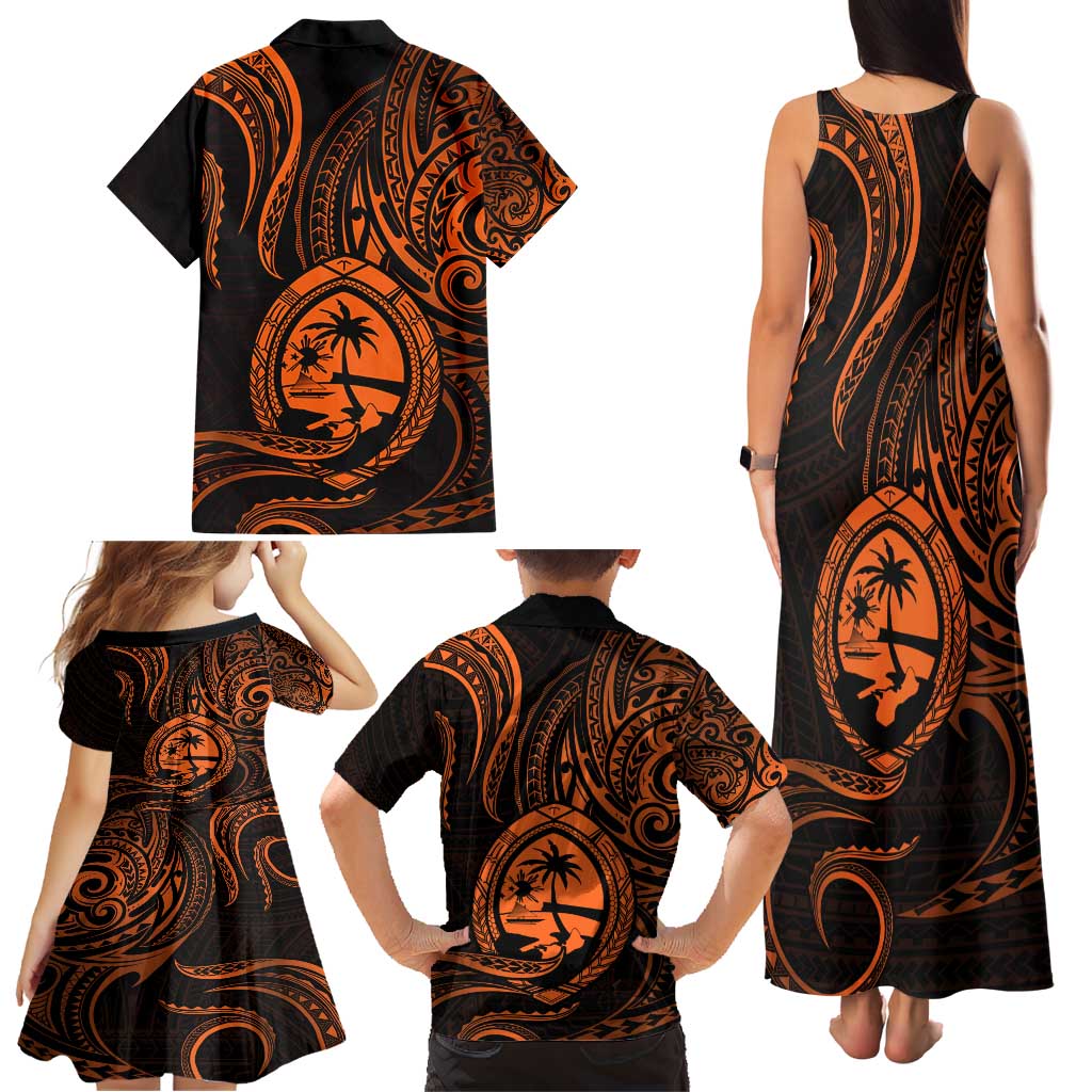 Polynesian Guam Coat of Arms Family Matching Tank Maxi Dress and Hawaiian Shirt Polynesian Tribal Tattoo Orange Version LT9 - Polynesian Pride