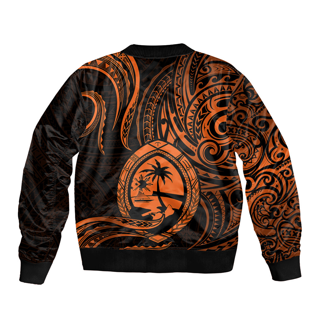 Polynesian Pride Guam Sleeve Zip Bomber Jacket With Polynesian Tribal Tattoo and Coat of Arms Orange Version LT9 - Polynesian Pride
