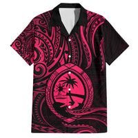 Polynesian Guam Coat of Arms Family Matching Long Sleeve Bodycon Dress and Hawaiian Shirt Polynesian Tribal Tattoo Pink Version LT9 Dad's Shirt - Short Sleeve Pink - Polynesian Pride