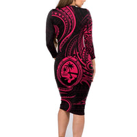 Polynesian Guam Coat of Arms Family Matching Long Sleeve Bodycon Dress and Hawaiian Shirt Polynesian Tribal Tattoo Pink Version LT9 - Polynesian Pride