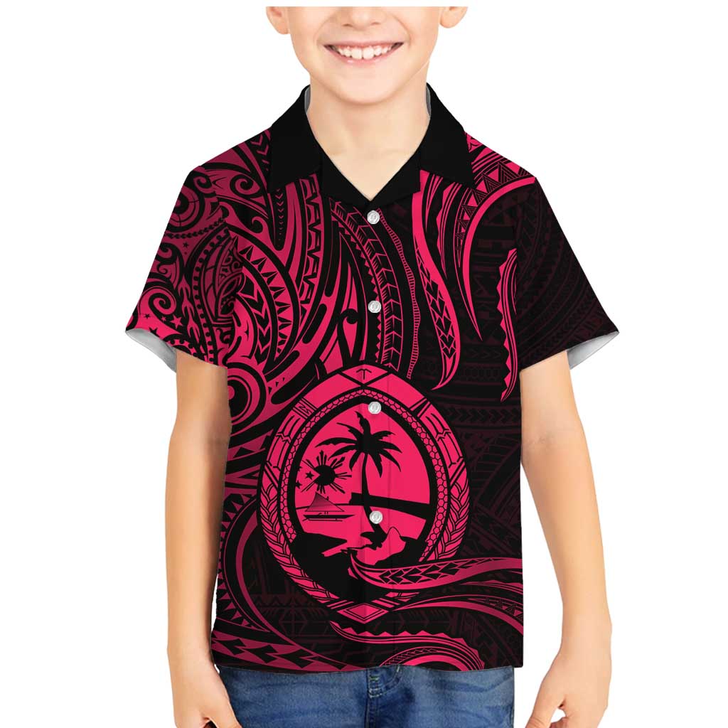 Polynesian Guam Coat of Arms Family Matching Mermaid Dress and Hawaiian Shirt Polynesian Tribal Tattoo Pink Version