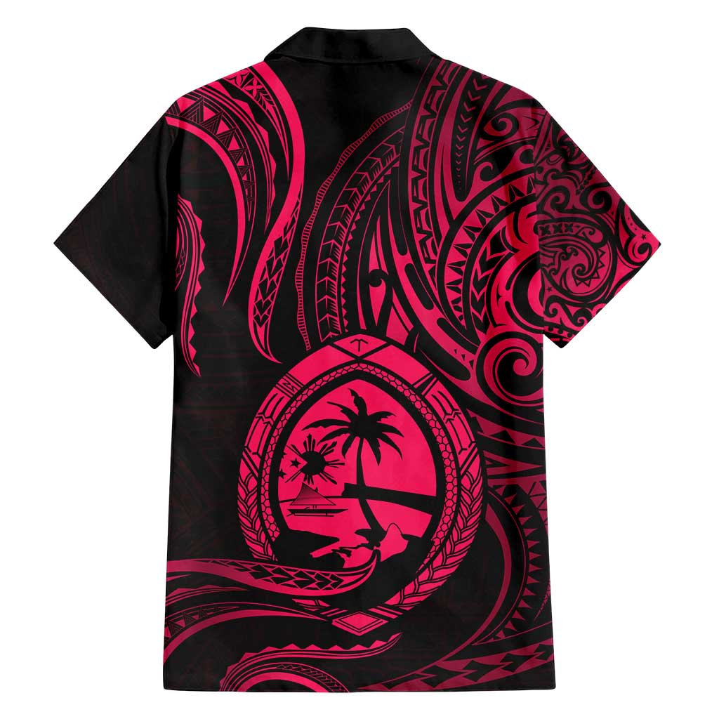 Polynesian Guam Coat of Arms Family Matching Off Shoulder Maxi Dress and Hawaiian Shirt Polynesian Tribal Tattoo Pink Version LT9 - Polynesian Pride
