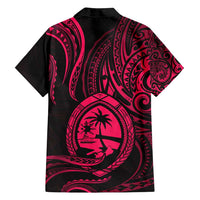 Polynesian Guam Coat of Arms Family Matching Off Shoulder Maxi Dress and Hawaiian Shirt Polynesian Tribal Tattoo Pink Version LT9 - Polynesian Pride