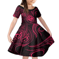 Polynesian Guam Coat of Arms Family Matching Tank Maxi Dress and Hawaiian Shirt Polynesian Tribal Tattoo Pink Version LT9 Daughter's Dress Pink - Polynesian Pride