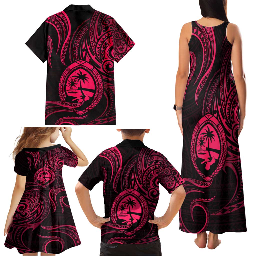 Polynesian Guam Coat of Arms Family Matching Tank Maxi Dress and Hawaiian Shirt Polynesian Tribal Tattoo Pink Version LT9 - Polynesian Pride