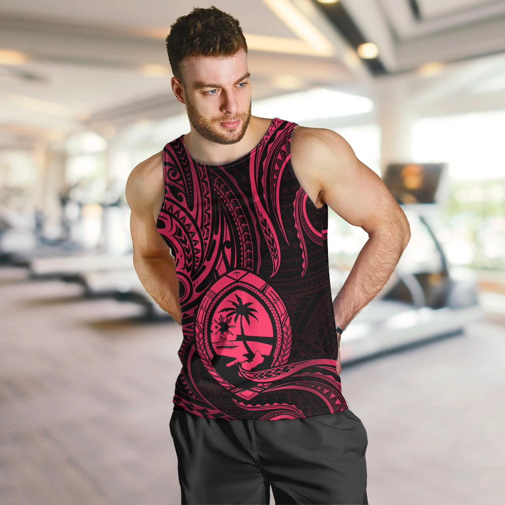 Polynesian Pride Guam Men Tank Top With Polynesian Tribal Tattoo and Coat of Arms Pink Version LT9 - Polynesian Pride