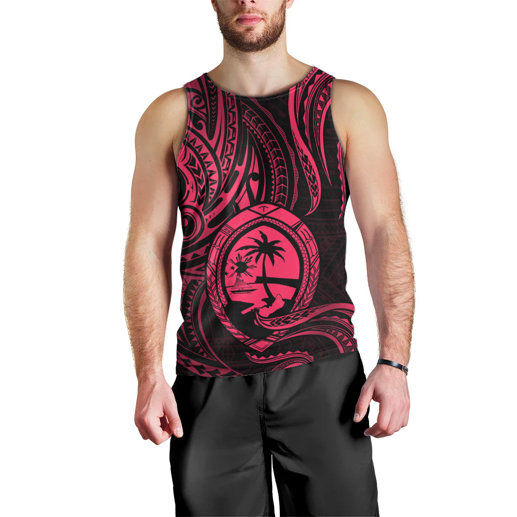 Polynesian Pride Guam Men Tank Top With Polynesian Tribal Tattoo and Coat of Arms Pink Version LT9 - Polynesian Pride