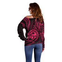 Polynesian Pride Guam Off Shoulder Sweater With Polynesian Tribal Tattoo and Coat of Arms Pink Version LT9 - Polynesian Pride
