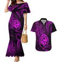 Polynesian Guam Coat of Arms Couples Matching Mermaid Dress and Hawaiian Shirt Polynesian Tribal Tattoo Purple Version LT9 Purple - Polynesian Pride