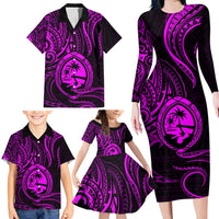 Polynesian Guam Coat of Arms Family Matching Long Sleeve Bodycon Dress and Hawaiian Shirt Polynesian Tribal Tattoo Purple Version LT9 - Polynesian Pride