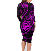 Polynesian Guam Coat of Arms Family Matching Long Sleeve Bodycon Dress and Hawaiian Shirt Polynesian Tribal Tattoo Purple Version LT9 - Polynesian Pride