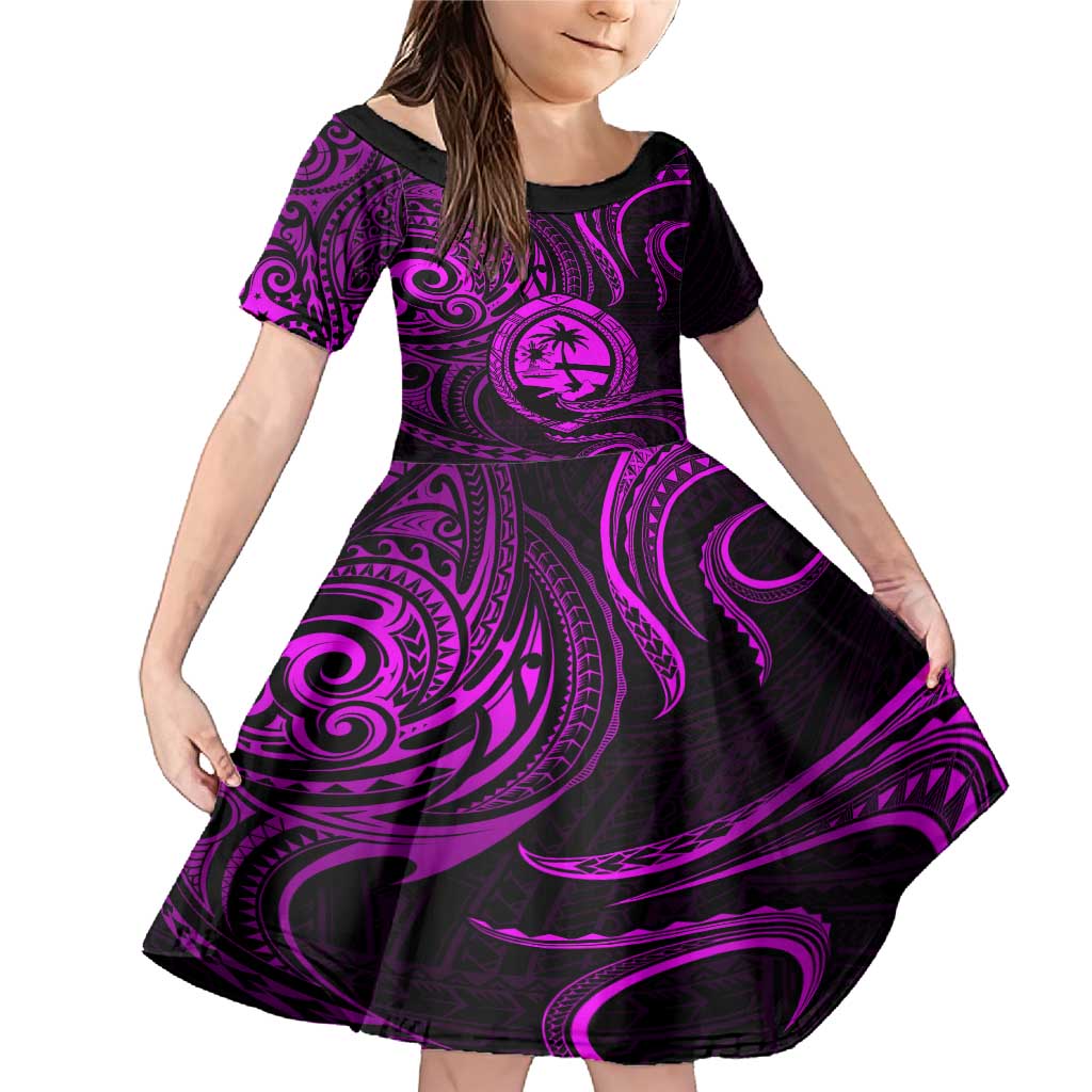 Polynesian Guam Coat of Arms Family Matching Mermaid Dress and Hawaiian Shirt Polynesian Tribal Tattoo Purple Version LT9 Daughter's Dress Purple - Polynesian Pride