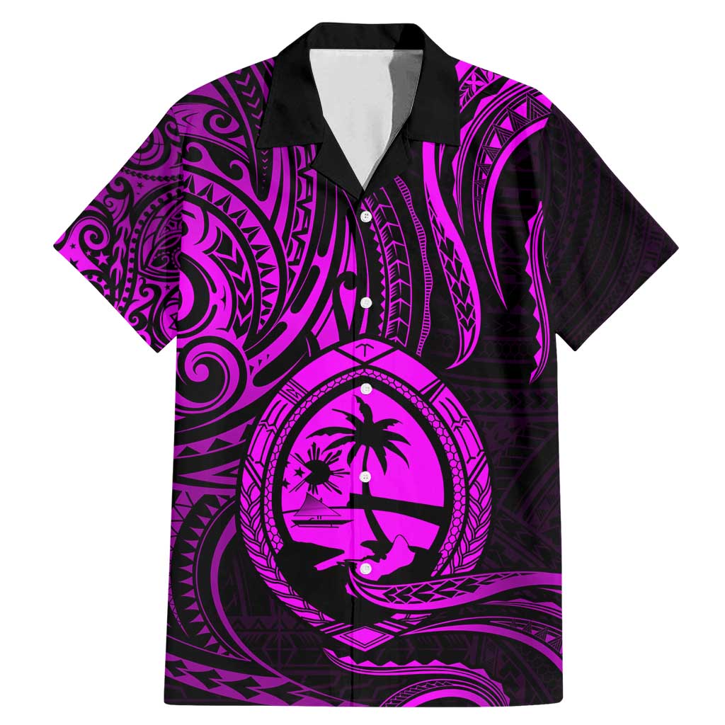Polynesian Guam Coat of Arms Family Matching Mermaid Dress and Hawaiian Shirt Polynesian Tribal Tattoo Purple Version LT9 Dad's Shirt - Short Sleeve Purple - Polynesian Pride