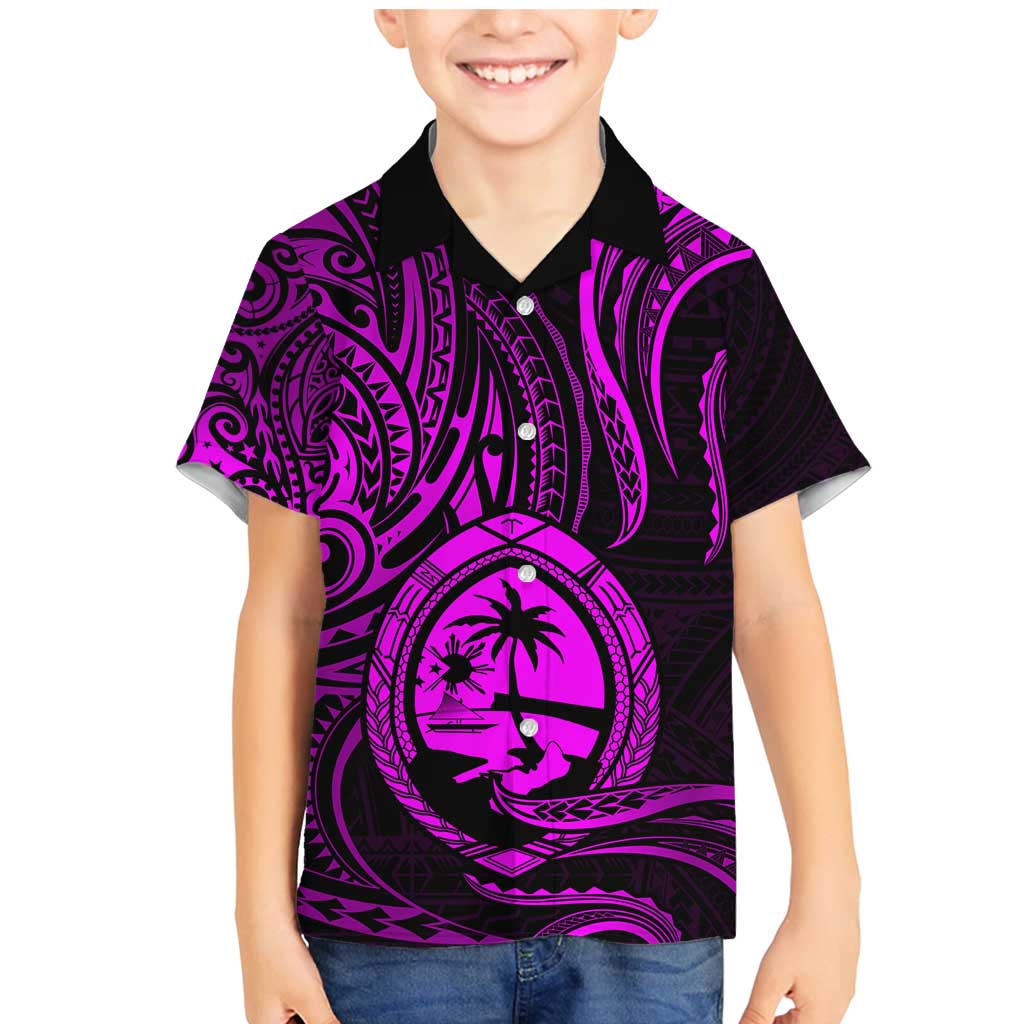 Polynesian Guam Coat of Arms Family Matching Mermaid Dress and Hawaiian Shirt Polynesian Tribal Tattoo Purple Version LT9 Son's Shirt Purple - Polynesian Pride