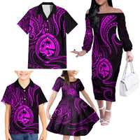 Polynesian Guam Coat of Arms Family Matching Off The Shoulder Long Sleeve Dress and Hawaiian Shirt Polynesian Tribal Tattoo Purple Version LT9 - Polynesian Pride