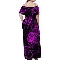 Polynesian Guam Coat of Arms Family Matching Off Shoulder Maxi Dress and Hawaiian Shirt Polynesian Tribal Tattoo Purple Version LT9 - Polynesian Pride