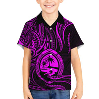 Polynesian Guam Coat of Arms Family Matching Off Shoulder Maxi Dress and Hawaiian Shirt Polynesian Tribal Tattoo Purple Version LT9 Son's Shirt Purple - Polynesian Pride